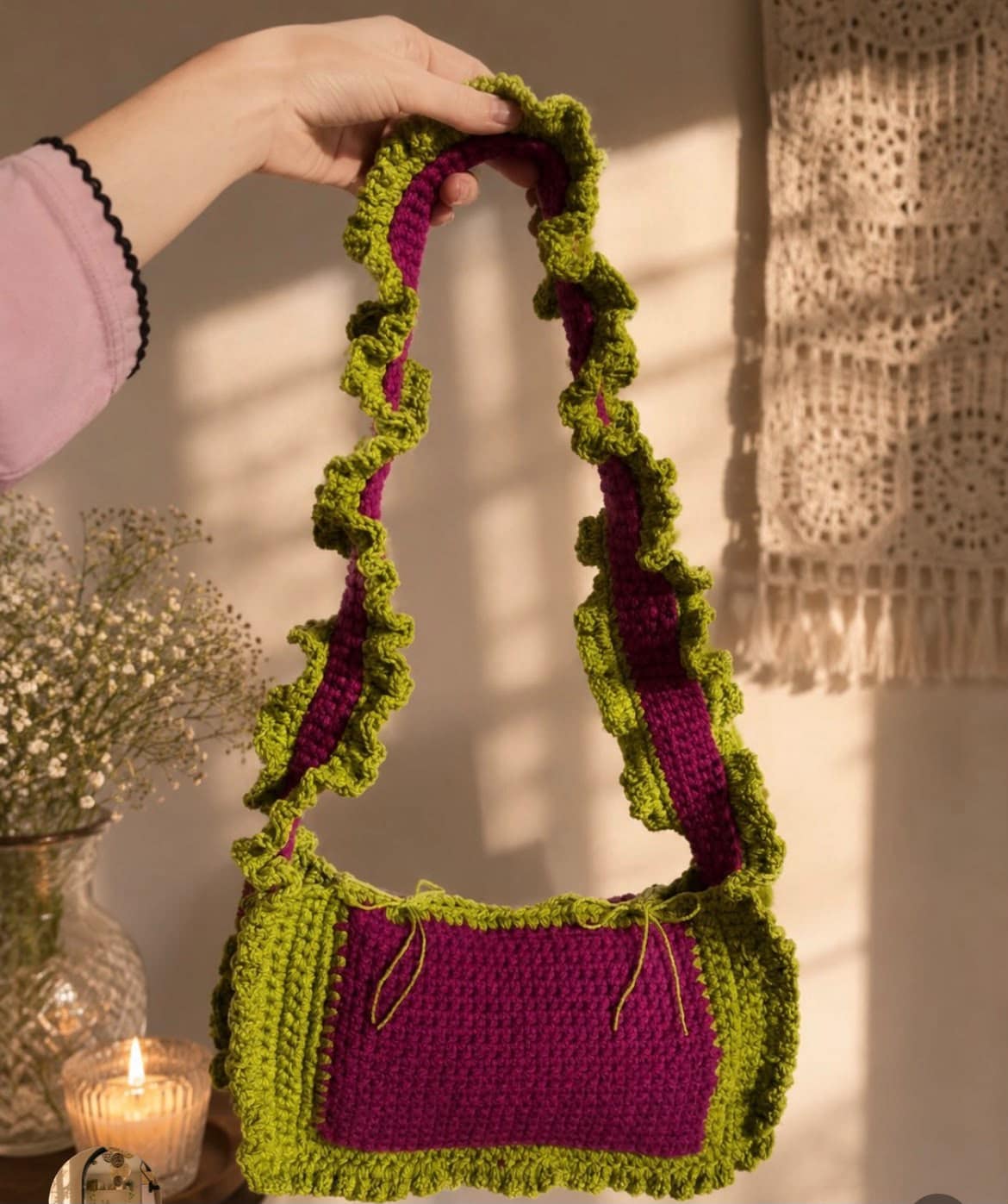 crochet ruffle bag