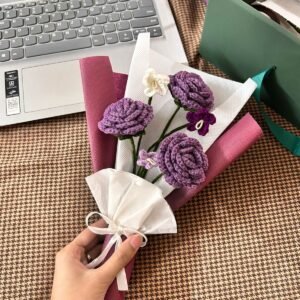 Crochet Purple Rose bouquet